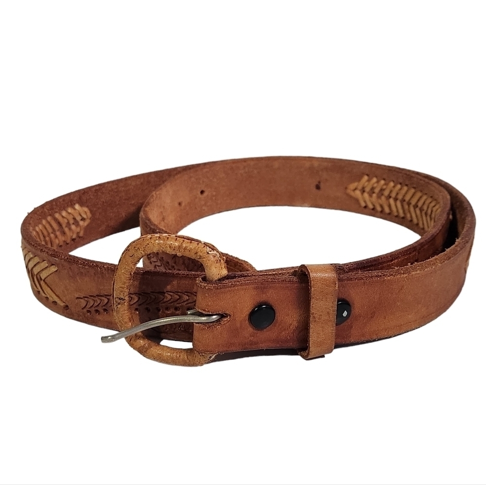 Vintage embossed leather belt 44"